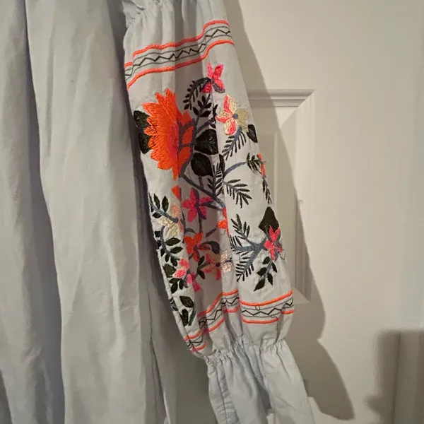 Free People Embroidered Off Shoulder Mini Dress Blue Orange Size S - Image 10