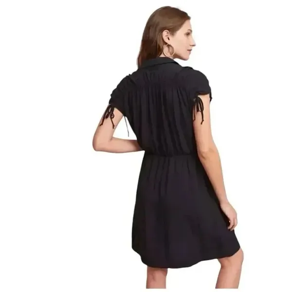 Anthropologie Maeve Carlotta Ruched Shirt Minimalist Dress Black SZ XS #2257 - Image 2