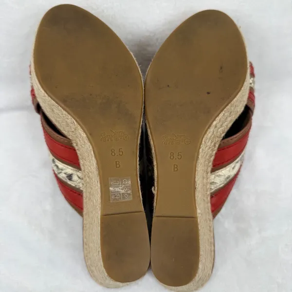 Coach Red Snakeskin‎ Striped Espadrille Wedge Platform Sandals Slides 8.5 READ - Image 12