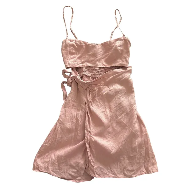 REFORMATION Playa Linen‎ Cutout Mini Dress Light Pink Sz 6 - Image 2