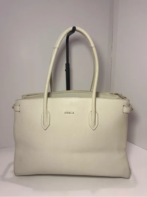 Furla Ivory Saffiano Leather Structured Tote Bag - Image 2