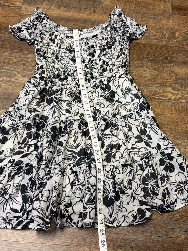 American Eagle Women Medium Black Cream Floral Smocked Tiered Cotton Mini Dress - Image 6