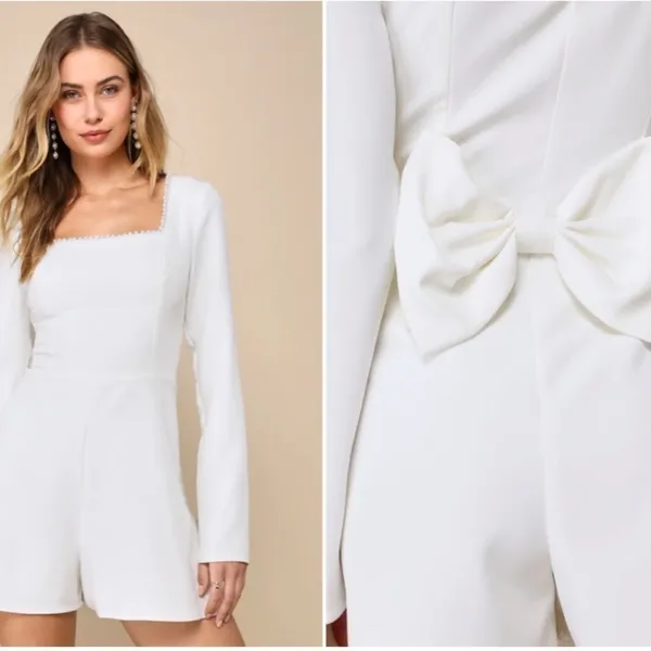 LULUS Bachelorette Engagement Bridal Shower Sexy Chic Honeymoon Pearls Romper - Image 4