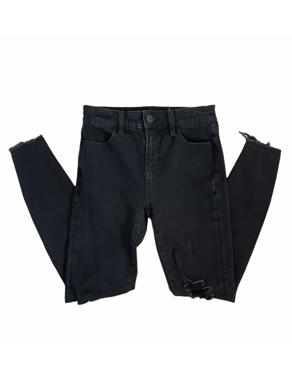 American Eagle Dream Jean Hi-Rise Jegging Distressed Raw Hem Black Skinny Jeans - Image 2