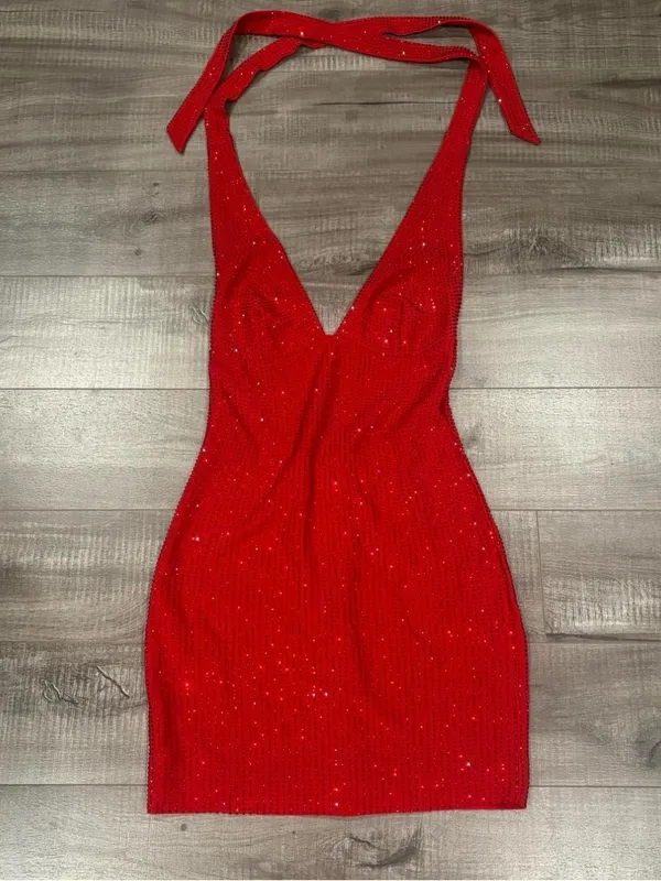 Meshki Seina Vermillion diamente halter mini dress - Image 10