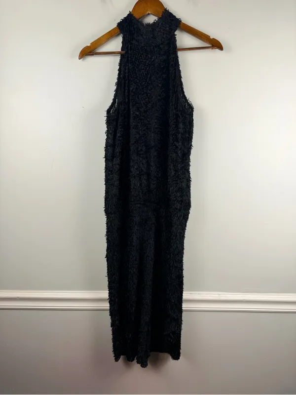 Nili lotan fringe feather halter silk blend dress in black size medium - Image 4