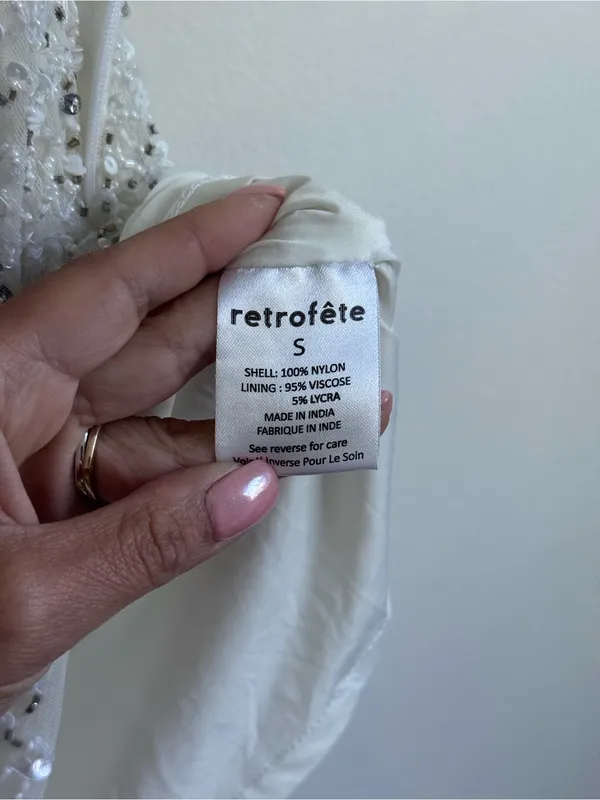 Retrofete Carnegie Sequin white silver beaded dress size small NWT - Image 9