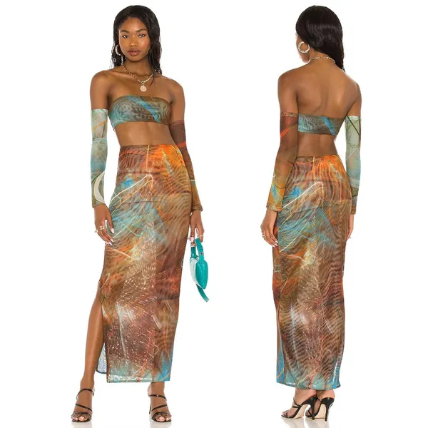 Leila SKIRT - Farai London X REVOLVE Multi Maxi Tube Festival Rave Boho S Small - Image 2