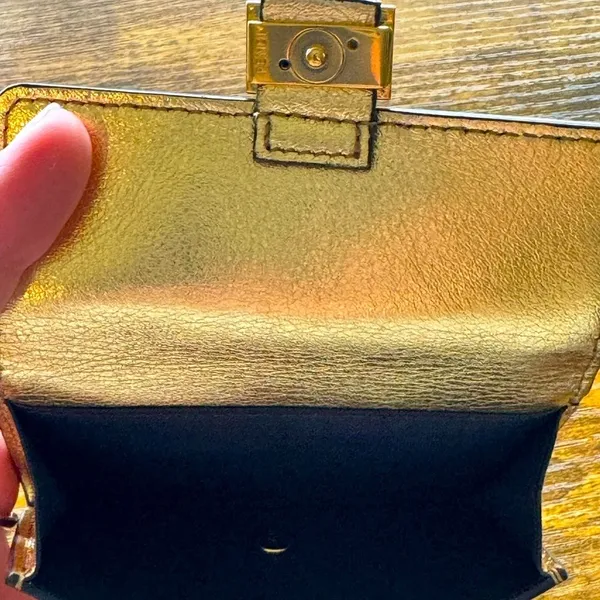Fendi Metallic Gold Baguette FF Monogram Card Holder & Wallet - Image 5