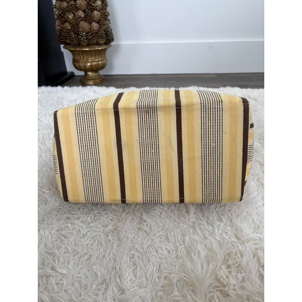 Restoration hardwareStriped Canvas Tote Bag Large Yellow Brown Snap Closure‎ - Image 5