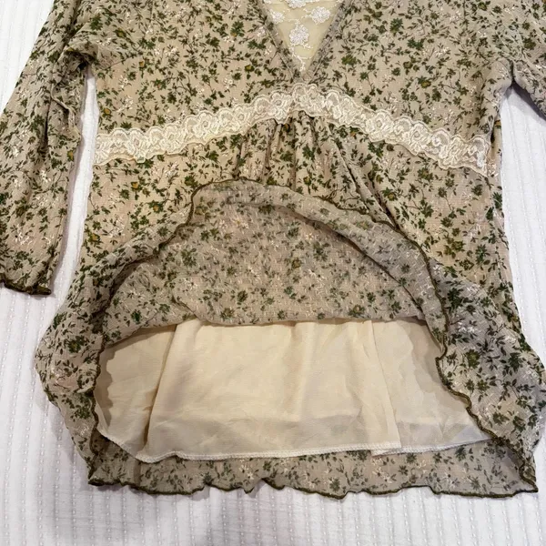 Euro Micromesh Women's Babydoll Dainty Floral Cream Lace Top Lettuce Trim Size M - Image 8