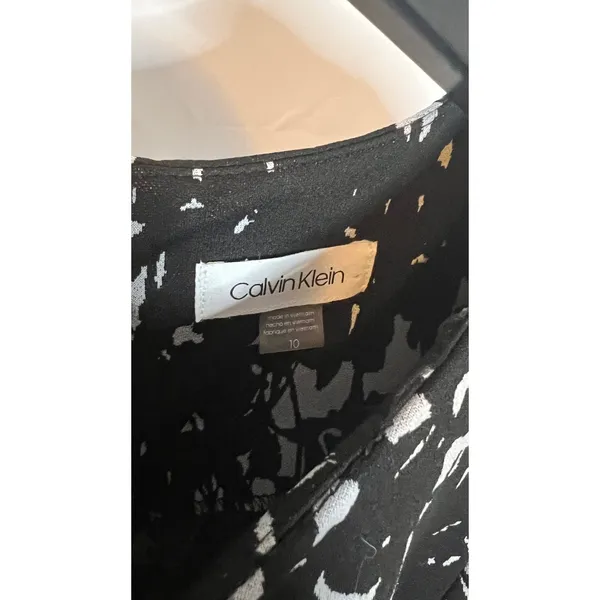 Calvin Klein Womens Black White Abstract Floral Sheath Dress Size‎ 10 Zip Back - Image 2
