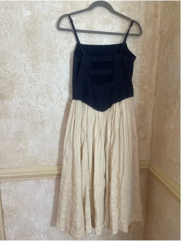 Free People Salvador Midi Dress Sz M Black Cream Embroidered Corset Back Detail - Image 12
