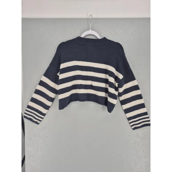 Sincerely Jules Womens Sweater Navy White Striped Cropped Knit M - Image 3