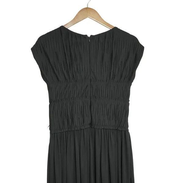 Peruvian Connection Small Black Micro Pleated V-Neck‎ Midi Dress Contemporary - Image 9