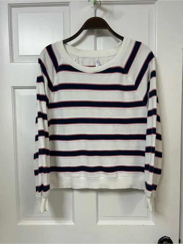 Southern Tide Striped Crewneck Sweater - White Navy Pink - Image 2