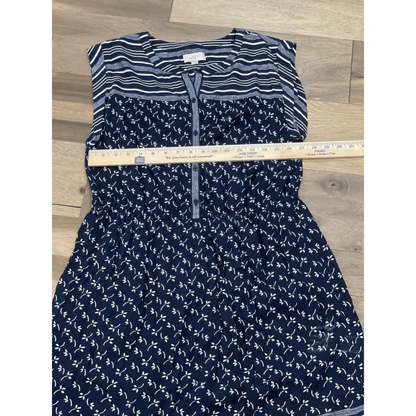 LOFT Outlet L NWT Navy Stripe Floral Shirt Dress Tie Waist - Image 4