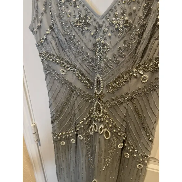 Adrianna Papell Embellished Beaded Evening Blue Dress Gown Prom Sz 4 - Image 8