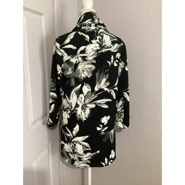 Carolina Belle Montreal Floral Open Front Blazer Jacket Black White S - Image 4