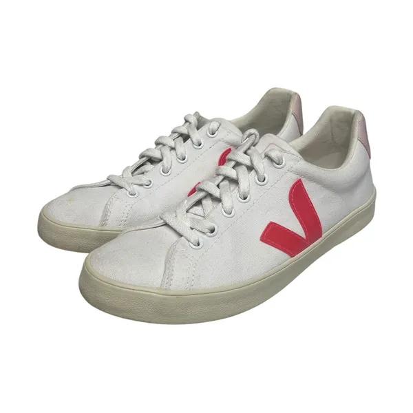 VEJA Campo Canvas Sneakers Shoes Womens 8 White Pink Lace Up Tennis Preppy - Image 2