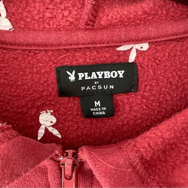 Playboy by PacSun Double Zip Cabin Hoodie Red size medium - Image 9