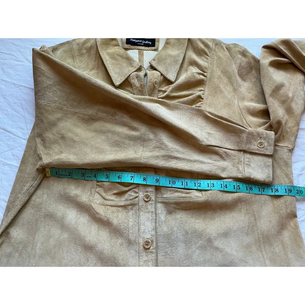 Vintage Margaret Godfrey Suede Ruched Button Up Shirt Large Tan - Image 6