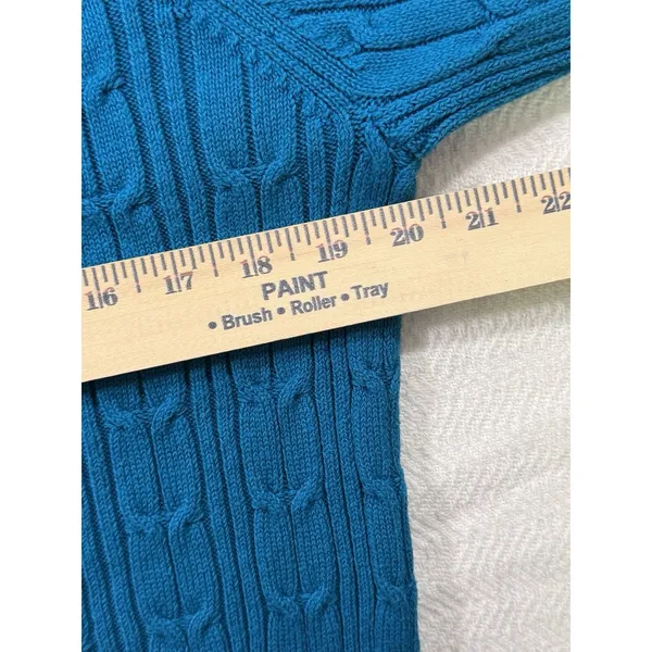St. John's Bay Cable Knit Crew Neck Pullover Sweater Blue Cotton Nylon L - Image 4