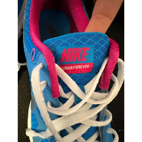 Nike Lunarlon‎ Running Shoes Blue Silver Hot Pink White 488164-400 Womens Sz 9 - Image 8