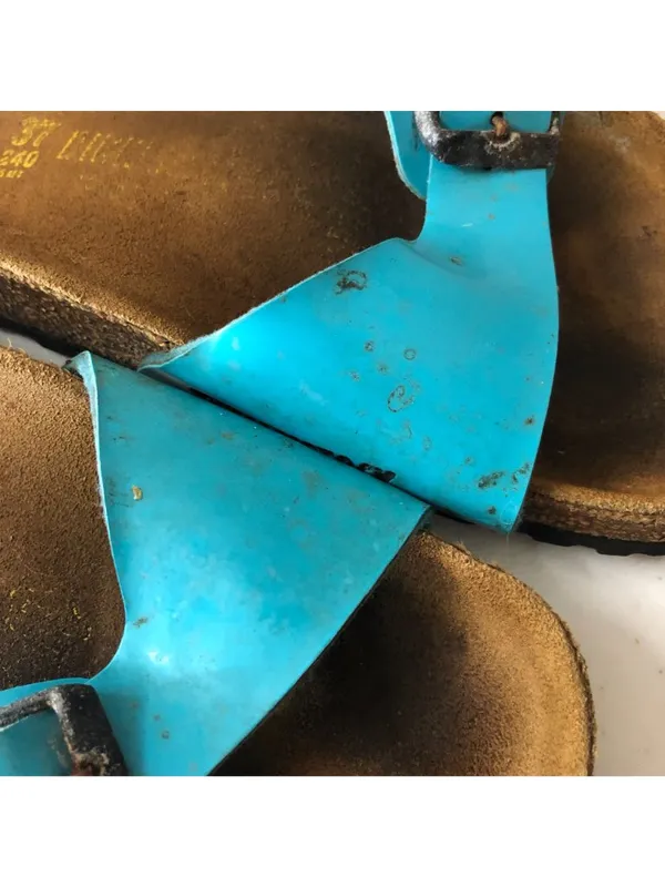 Birkenstock Madrid Slide Sandals Glossy Patent Birko-Flor Turquoise Blue 37 US 6 - Image 2