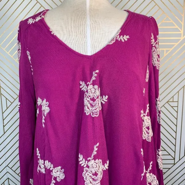 Free People Embroidered‎ Austin Mini Dress Purple - Image 4