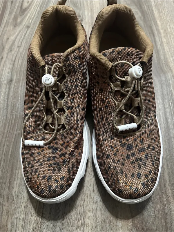 Propet Leopard Print Slip-On Athletic Shoes in Brown/Tan - Image 4