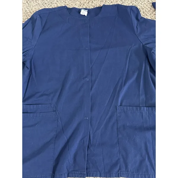 RX Gear Women's Navy Blue Long Sleeve Snap Button down Scrub Top Size‎ Medium - Image 4