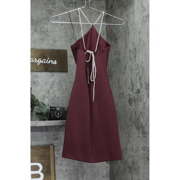 NWT GUESS Kandy Crystal Halter Strap Open Back Mini Dress D5RK41K3PP0 Red 0 - Image 4