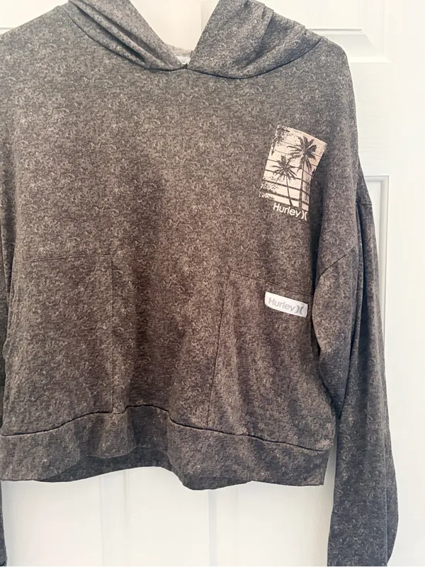 Hurley Women's Charcoal Washed Palm-Print Hoodie - Image 2