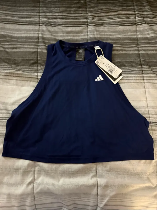 🌟NWT Adidas Women’s Navy BOXY Tank Top Blue Size L - Image 6