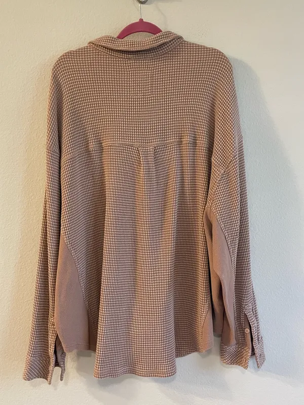 Aerie LumberJane Waffle Shirt Oversized Shacket in Beach Dune Size XXL - Image 5