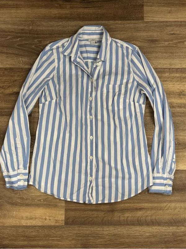 J. Crew Striped Blue White Button Up Shirt Women’s Small - Image 2