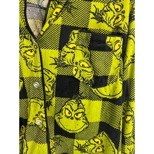 Dr. Seuss The Grinch Plaid Christmas 2‎ piece Pajama Set Women's Medium NWT - Image 5