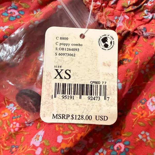 Free People Petunia Mini Dress Poppy‎ Combo Floral Smocked NWT XS - Image 10