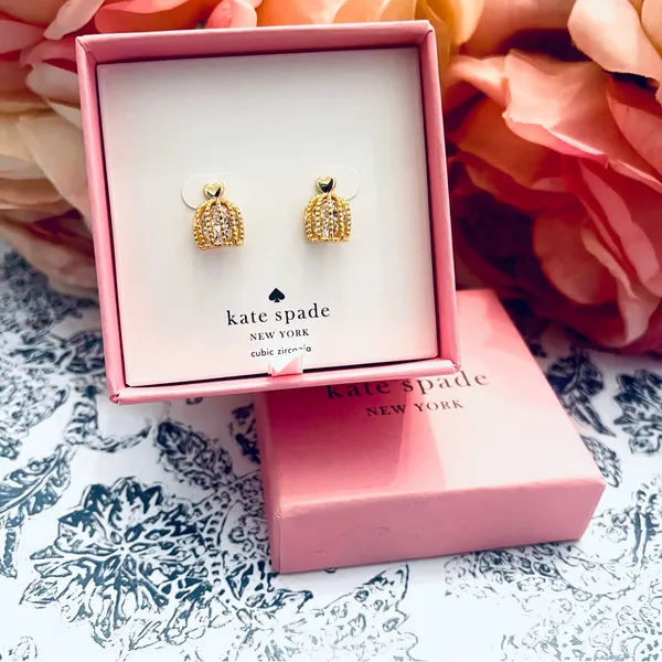 NWT Kate Spade Cubic Zirconia Gold Plated Bird Cage Stud Earrings - Image 6