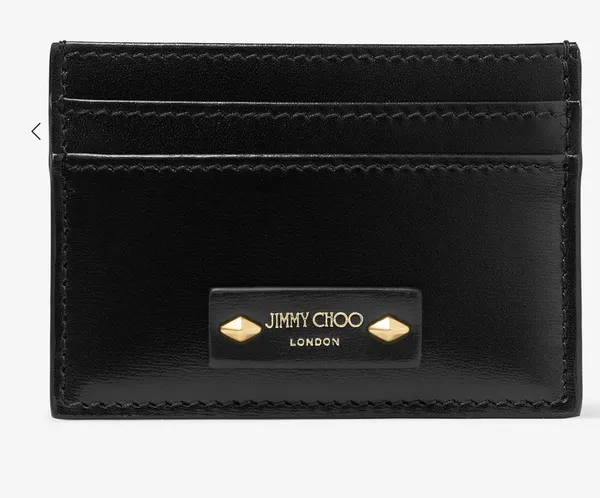 Jimmy Choo Umika Black Leather Card Holder Gold Diamond Studs Italy Designer - Image 2