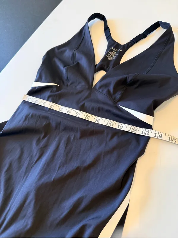 Bandier V-Neck Plunge Contrast Short Catsuit, black and white, stretchy, size M - Image 5