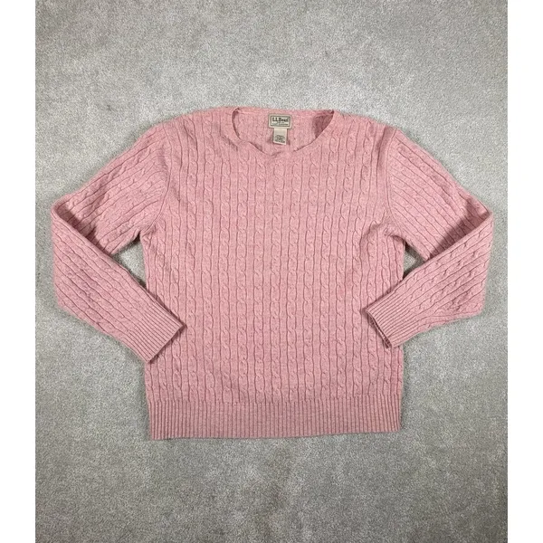 Vtg 90s LL Bean L Pink Lambs Wool Blend Cable‎ Knit Sweater Pullover - Image 3