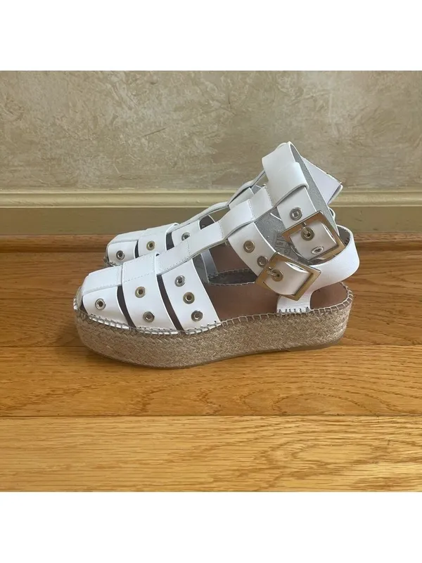 Free People Gable Glad Espadrille Gladiator Sandals White Leather Size 36, US 6 - Image 8