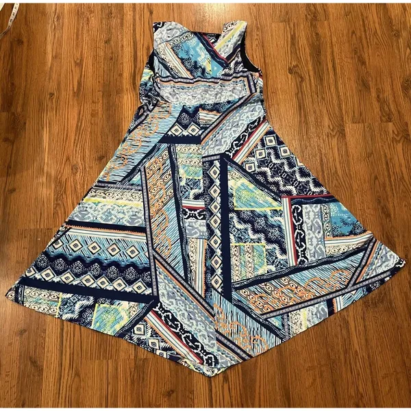 Chicos Dress Women's 1 Medium Colorful V Neck Sleeveless Midi Stretch Knot Front - Image 5