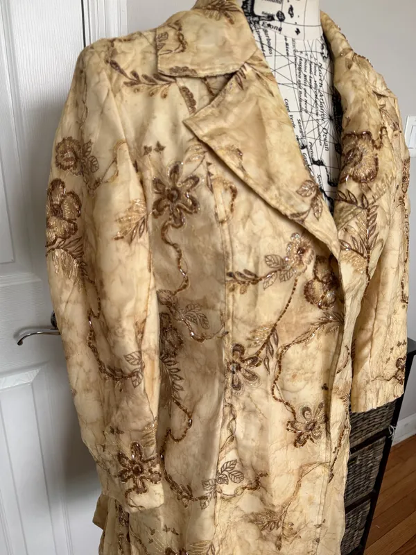 Heart Moon Star Vintage Y2K Beaded Embroidered Embellished Gold Beige Trench M coat - Image 3