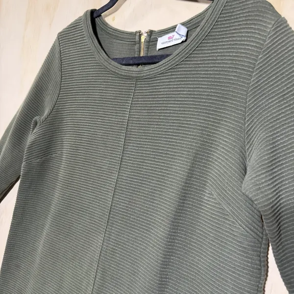 Vineyard Vines‎ Dark Sage Ottoman Shift Sheath Dress Crewneck 3/4 Sleeves - Image 2