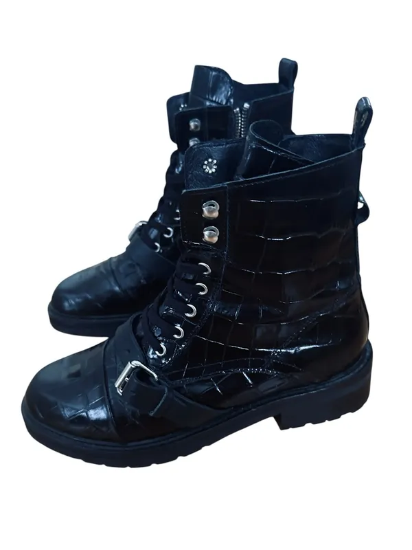 AllSaints Donita Croco Leather Combat Boots - Image 3