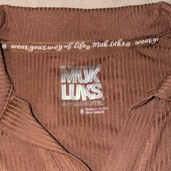Muk‎ Luks Womens Brown Ribbed Knit Lounge Set Polo Top and Pants Small A685249 - Image 4