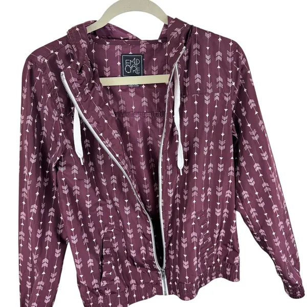 Empyre Burgundy‎ White Arrow Hooded Windbreaker Jacket Medium - Image 3